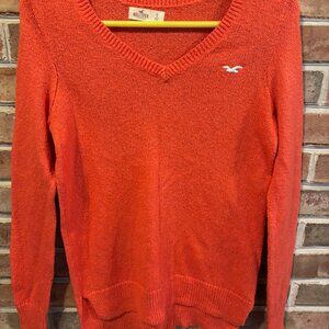 Hollister Womens Orange V-Neck Sweater Size S Bird Logo Vtg